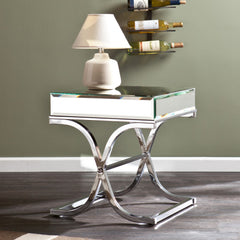 22" Silver And Clear Mirrored Glass Square End Table