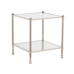 24" Silver Glass And Iron Square Mirrored End Table