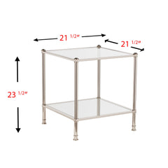 24" Silver Glass And Iron Square Mirrored End Table