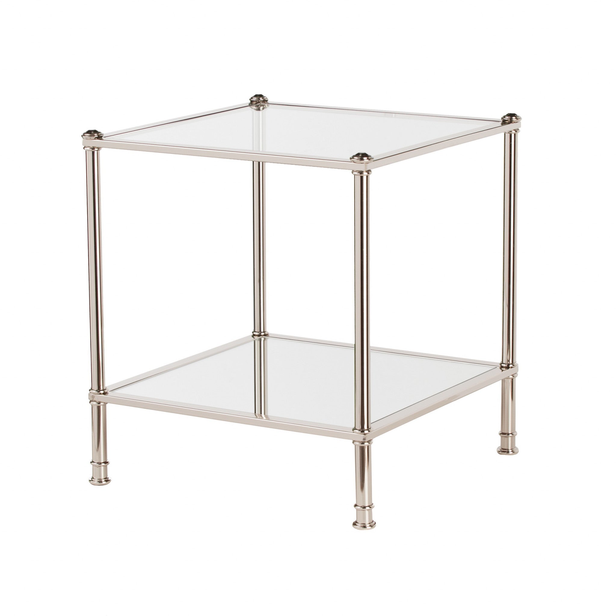 24" Silver Glass And Iron Square Mirrored End Table