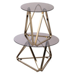 24" Champagne Glass And Iron Round End Table