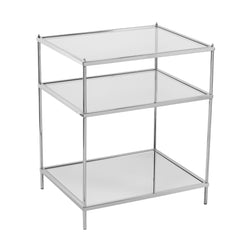 27" Chrome Glass And Iron Rectangular Mirrored End Table With Shelf