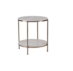 24" Champagne Faux Marble And Iron Round End Table With Shelf - Homeroots