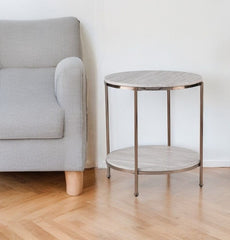 24" Champagne Faux Marble And Iron Round End Table With Shelf - Homeroots