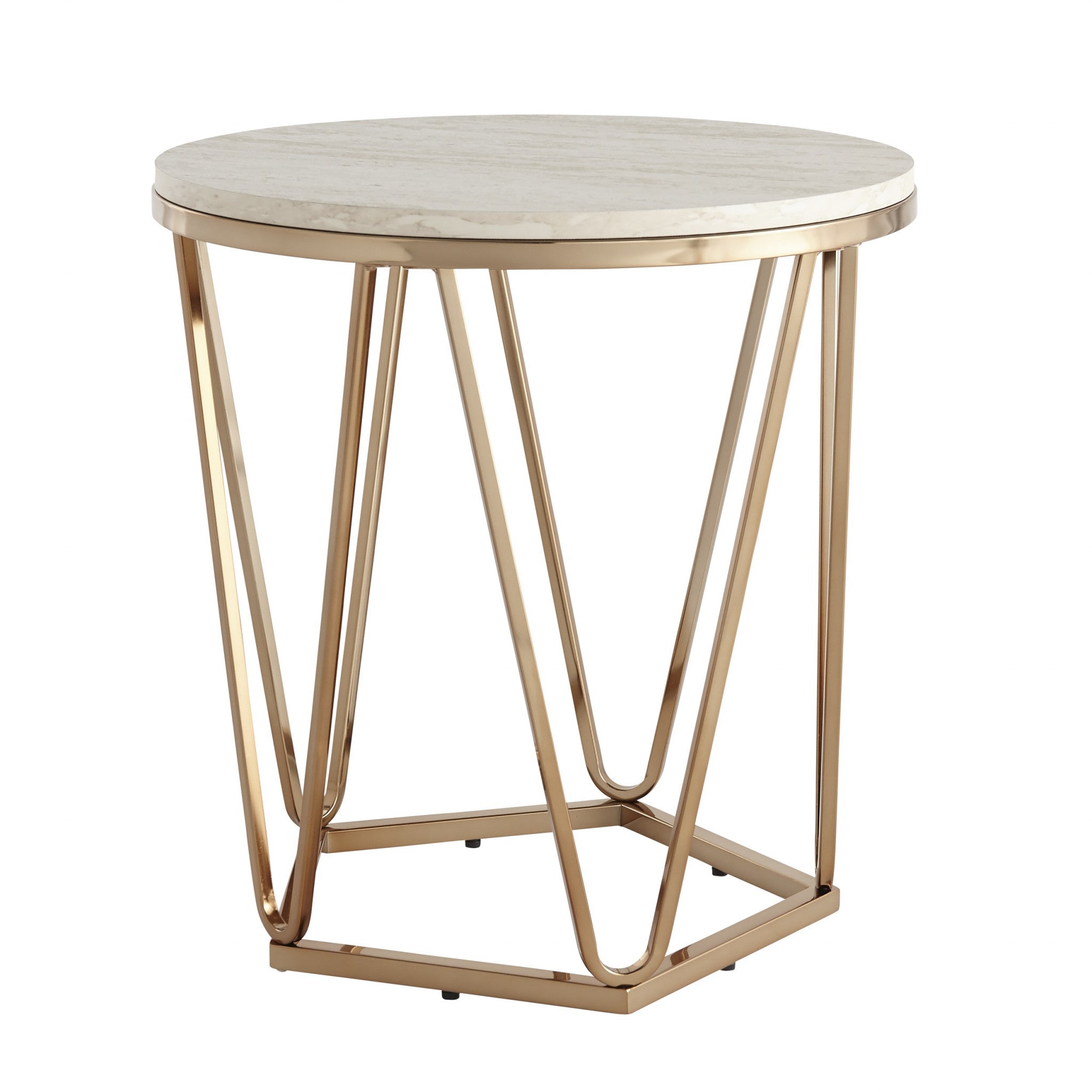 23" Champagne Manufactured Wood And Iron Round End Table