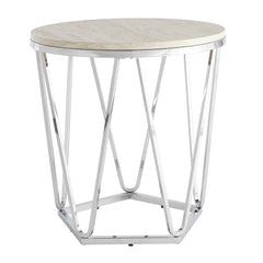 23" Silver Manufactured Wood And Iron Round End Table