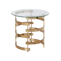 21" Champagne Glass And Iron Round End Table