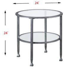 24" Silver Glass And Iron Round End Table