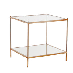 22" Gold And Clear Glass Square End Table