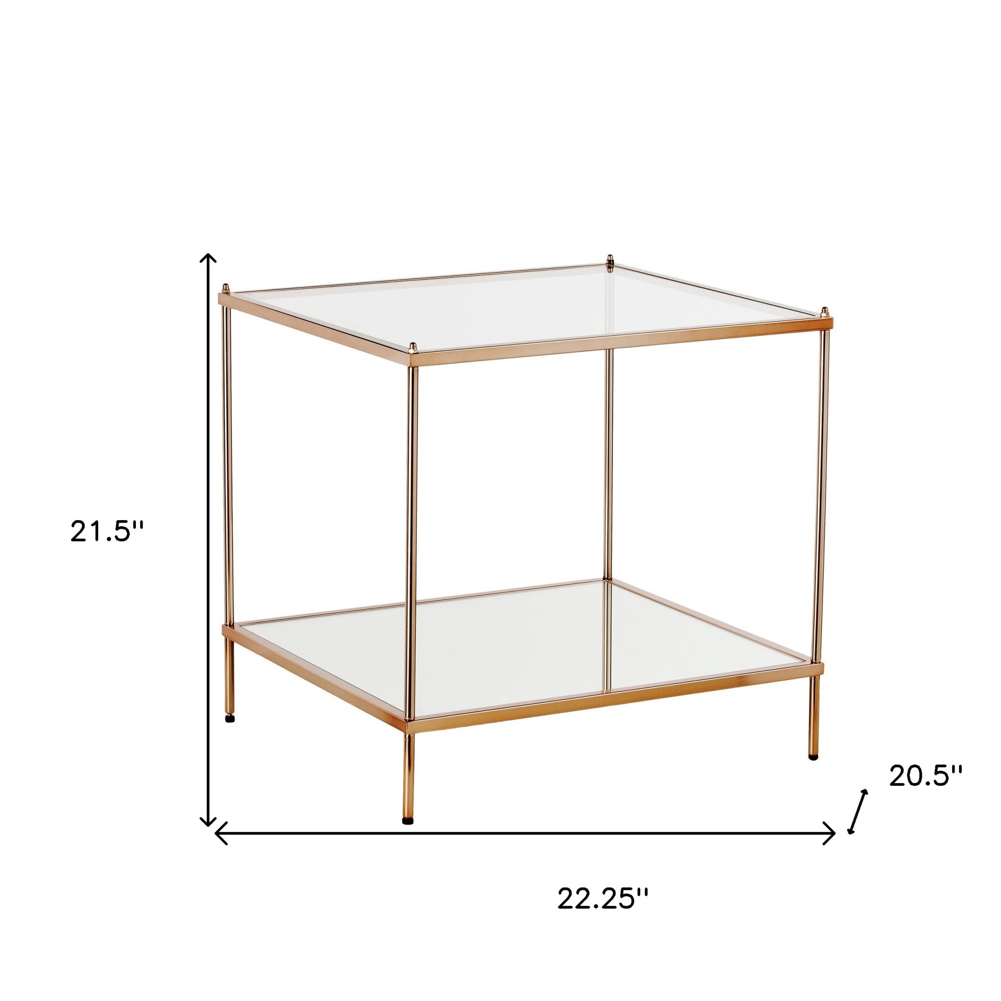 22" Gold And Clear Glass Square End Table