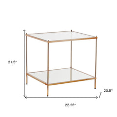 22" Gold And Clear Glass Square End Table