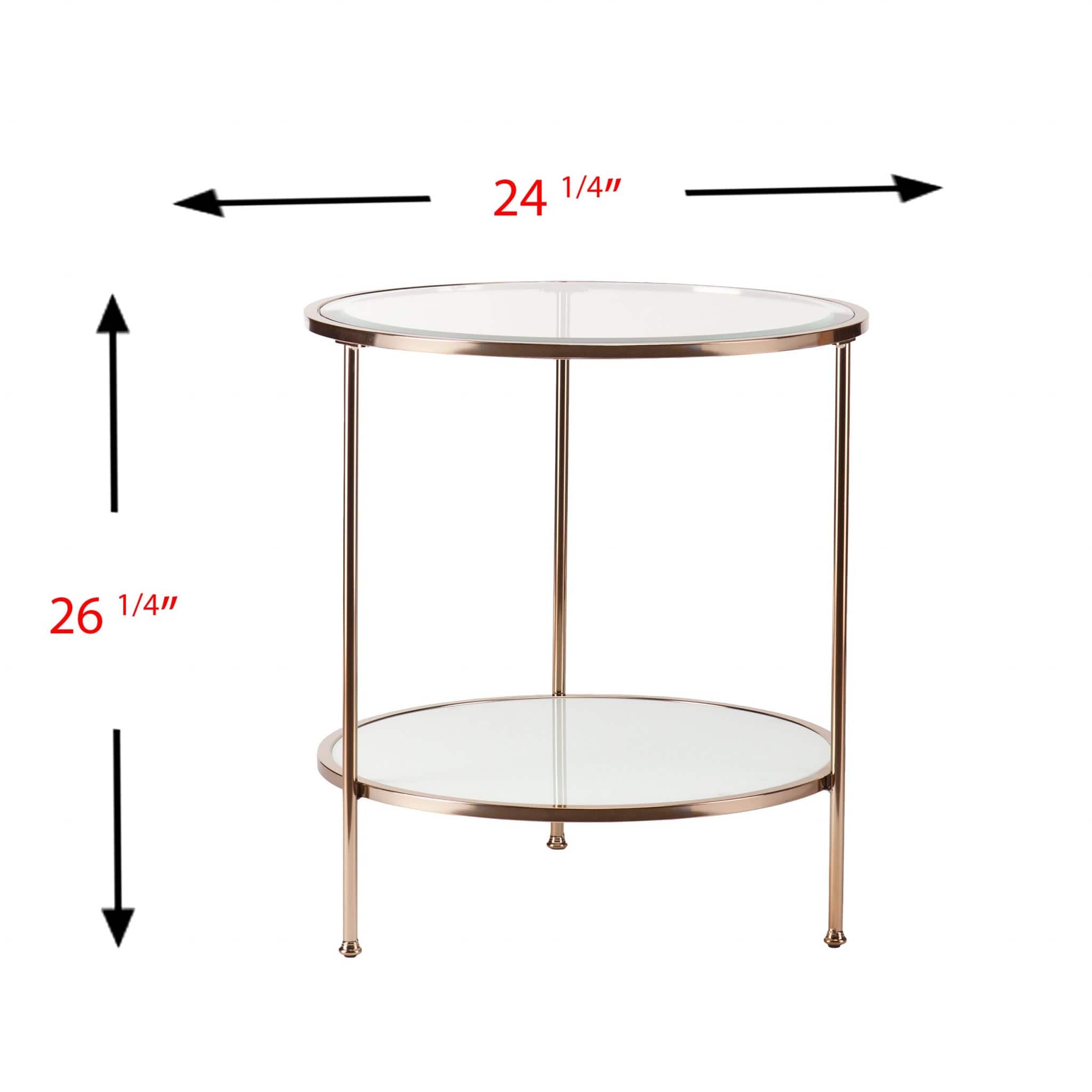 26" Gold Glass And Iron Round End Table With Shelf - Homeroots