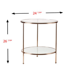 26" Gold Glass And Iron Round End Table With Shelf - Homeroots