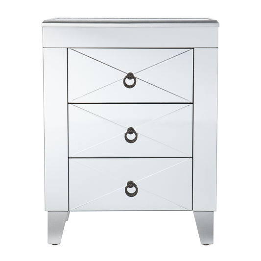 26" Silver End Table With Three Drawers