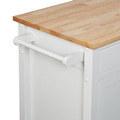 White and Natural 42" Rolling Kitchen Cart With Storage