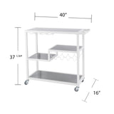 Gray and White Metal And Glass Rolling Bar Cart With Wine Storage