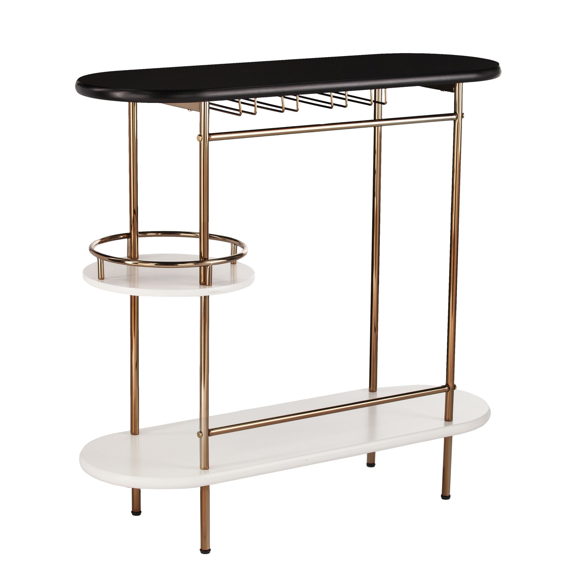 Gold Black and White Metal Oval Bar Cart With Wine Storage