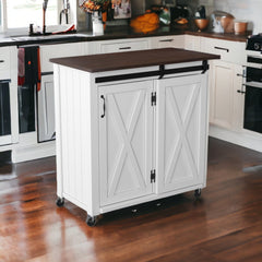 White and Brown 35" Rolling Kitchen Cart