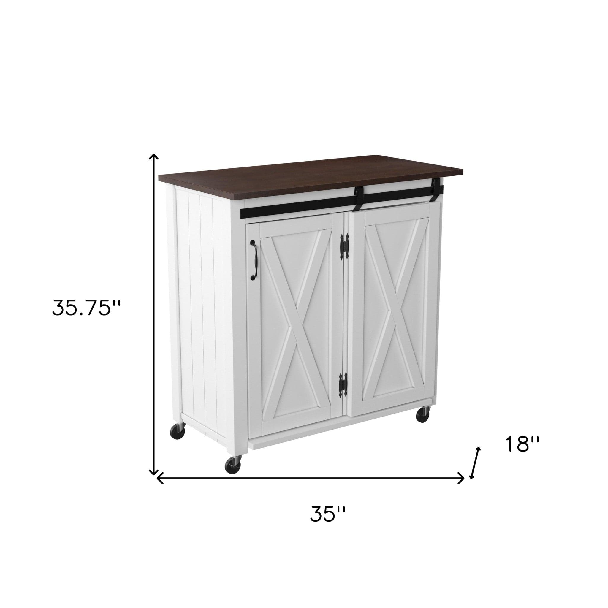 White and Brown 35" Rolling Kitchen Cart