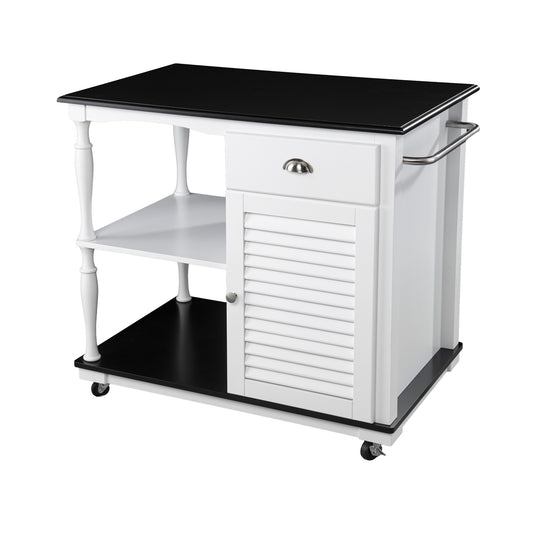 Black and White and Black 39" Rolling Kitchen Island With Storage