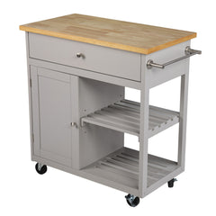 Gray and Natural 35" Rolling Kitchen Island With Storage