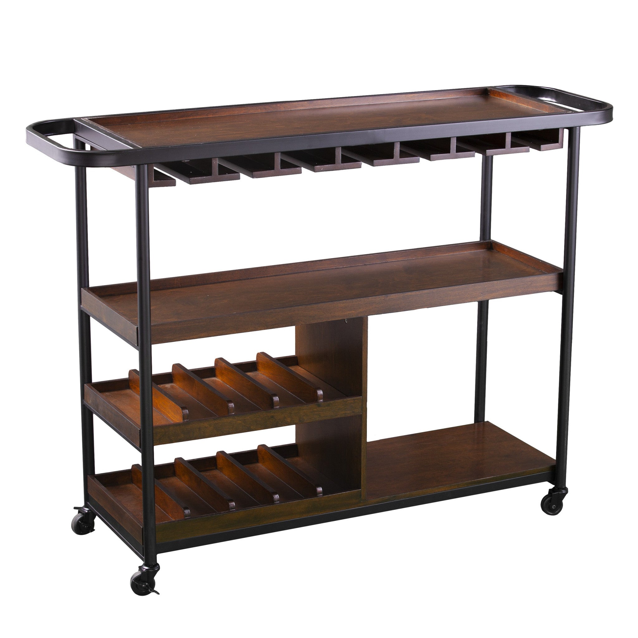 Brown Rolling Bar Cart