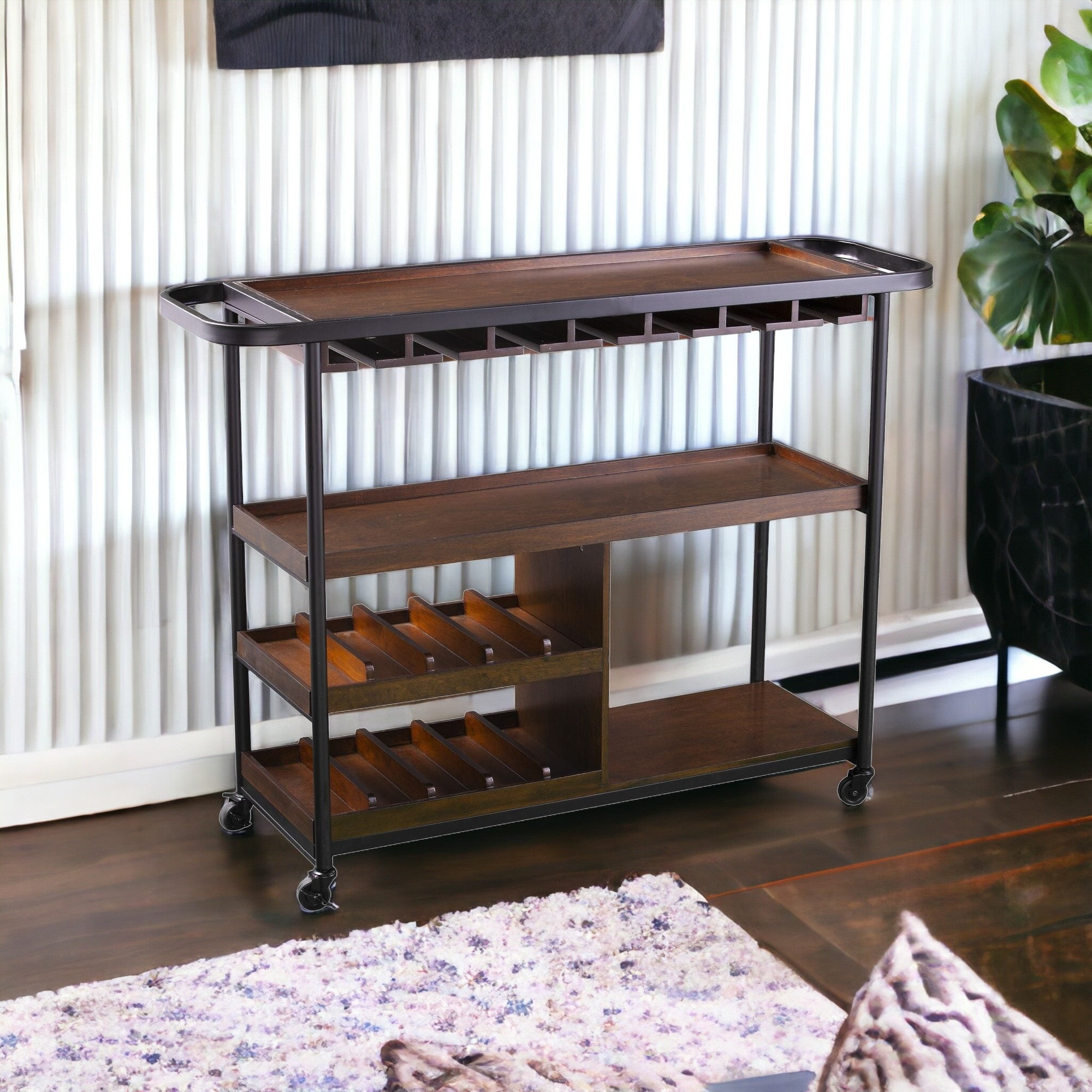 Brown Rolling Bar Cart