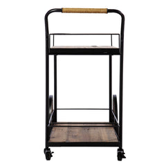 Natural and Black Iron And Reclaimed Wood Rolling Bar Cart With Wine Storage