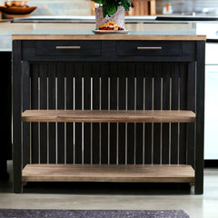 Black and Natural 44" Kitchen Island With Storage