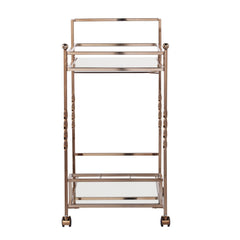 Champagne Metal And Mirrored Glass Rolling Bar Cart With Wine Storage