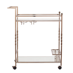 Champagne Metal And Mirrored Glass Rolling Bar Cart With Wine Storage