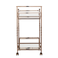 Champagne Metal And Mirrored Glass Rolling Bar Cart With Wine Storage