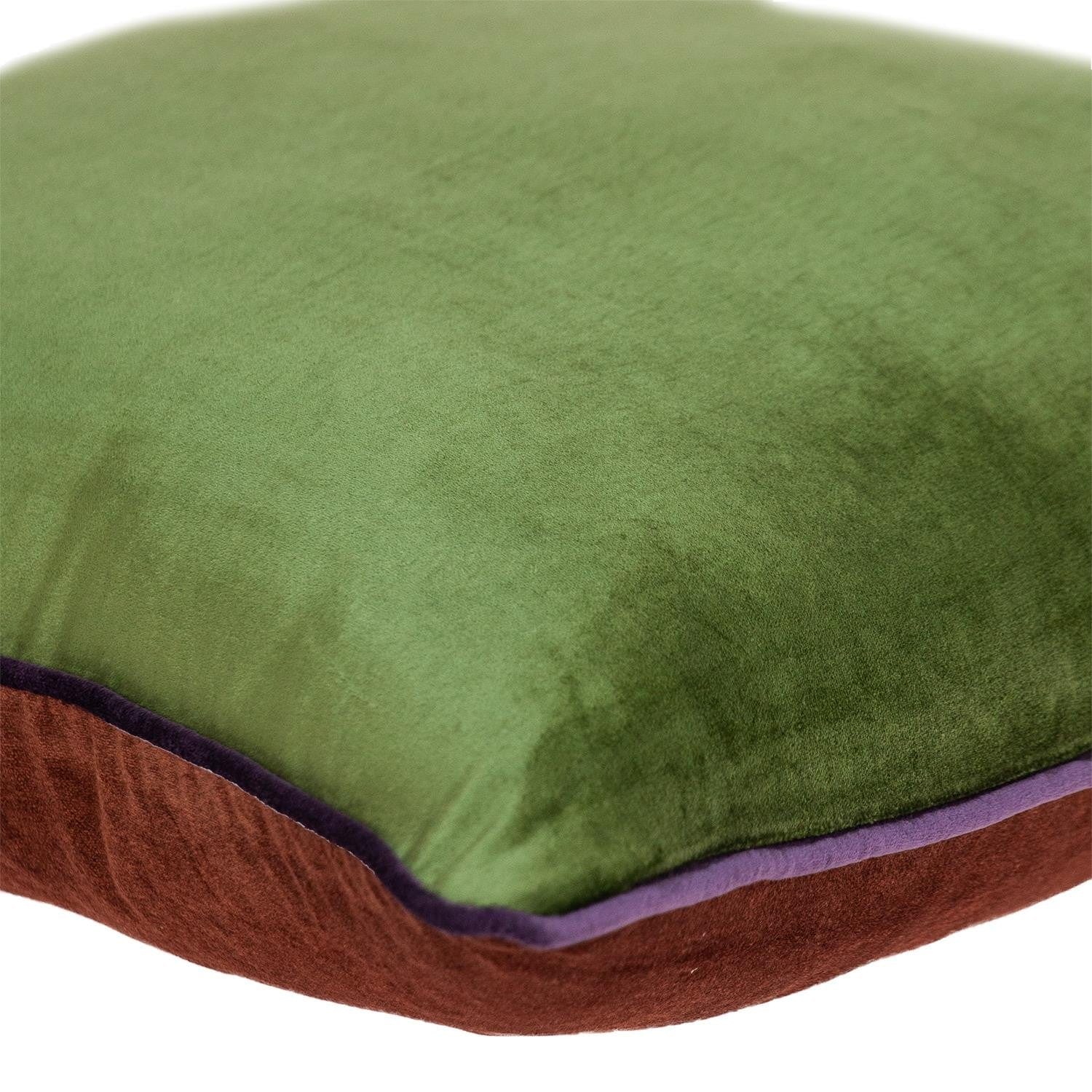 Moss Green and Terra Cotta Reversible Velvet Throw Pillow - Homeroots