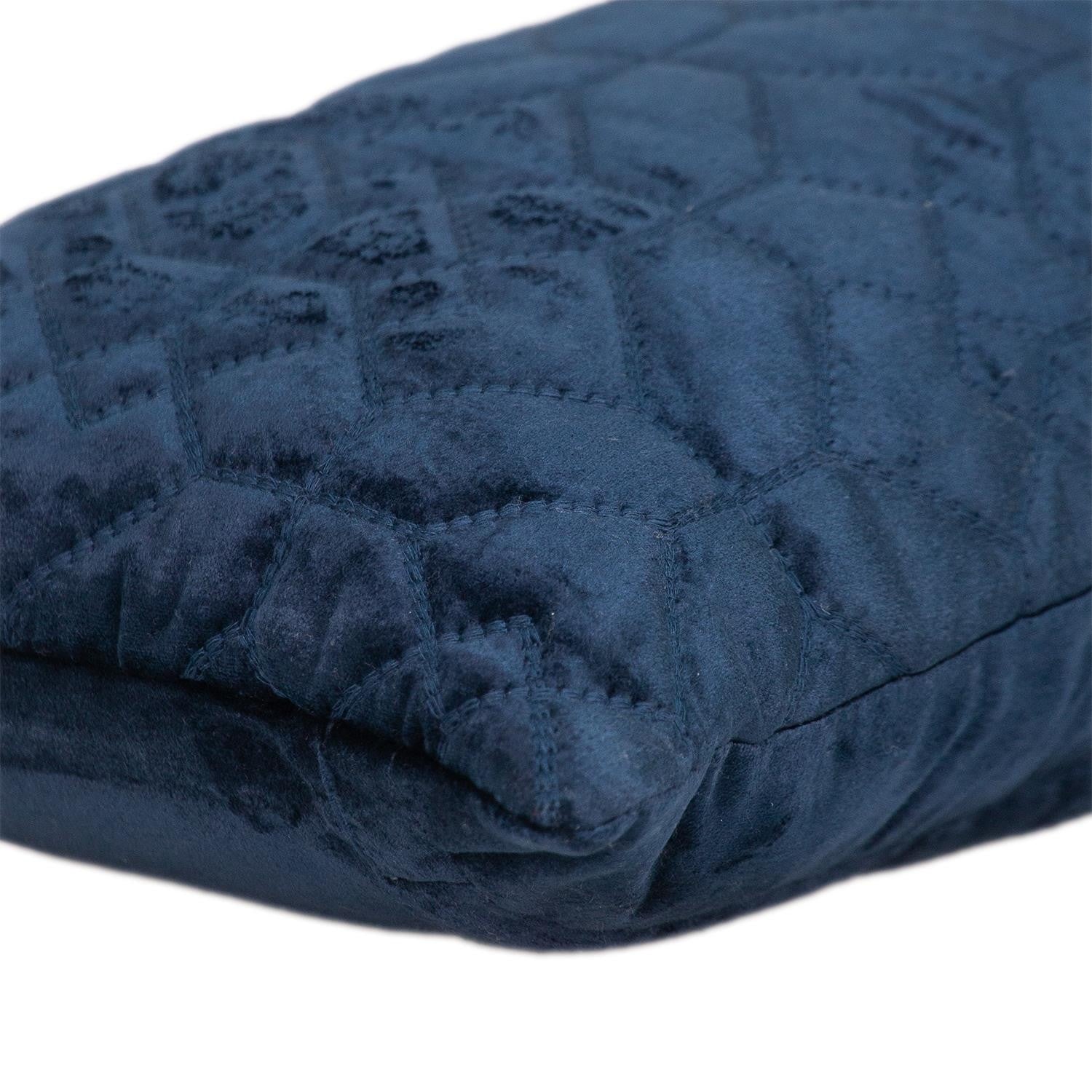 Navy Quilted Velvet Geo Lumbar Decorative Pillow