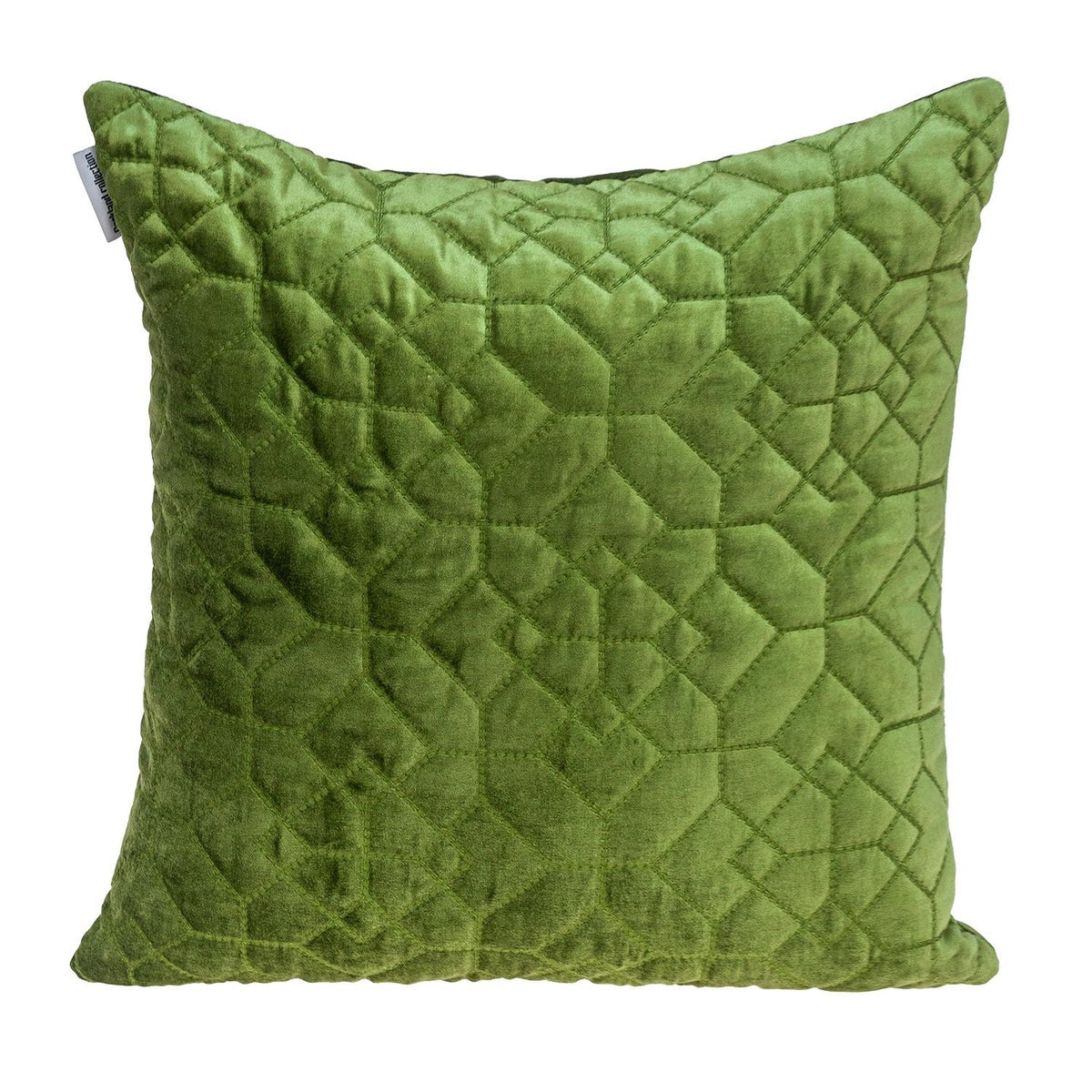 Olive Quilted Velvet Geo Decorative Throw Pillow