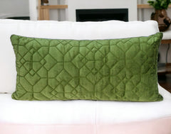 Olive Quilted Velvet Geo Lumbar Decorative Pillow