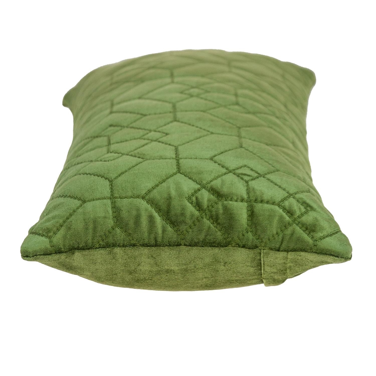 Olive Quilted Velvet Geo Lumbar Decorative Pillow