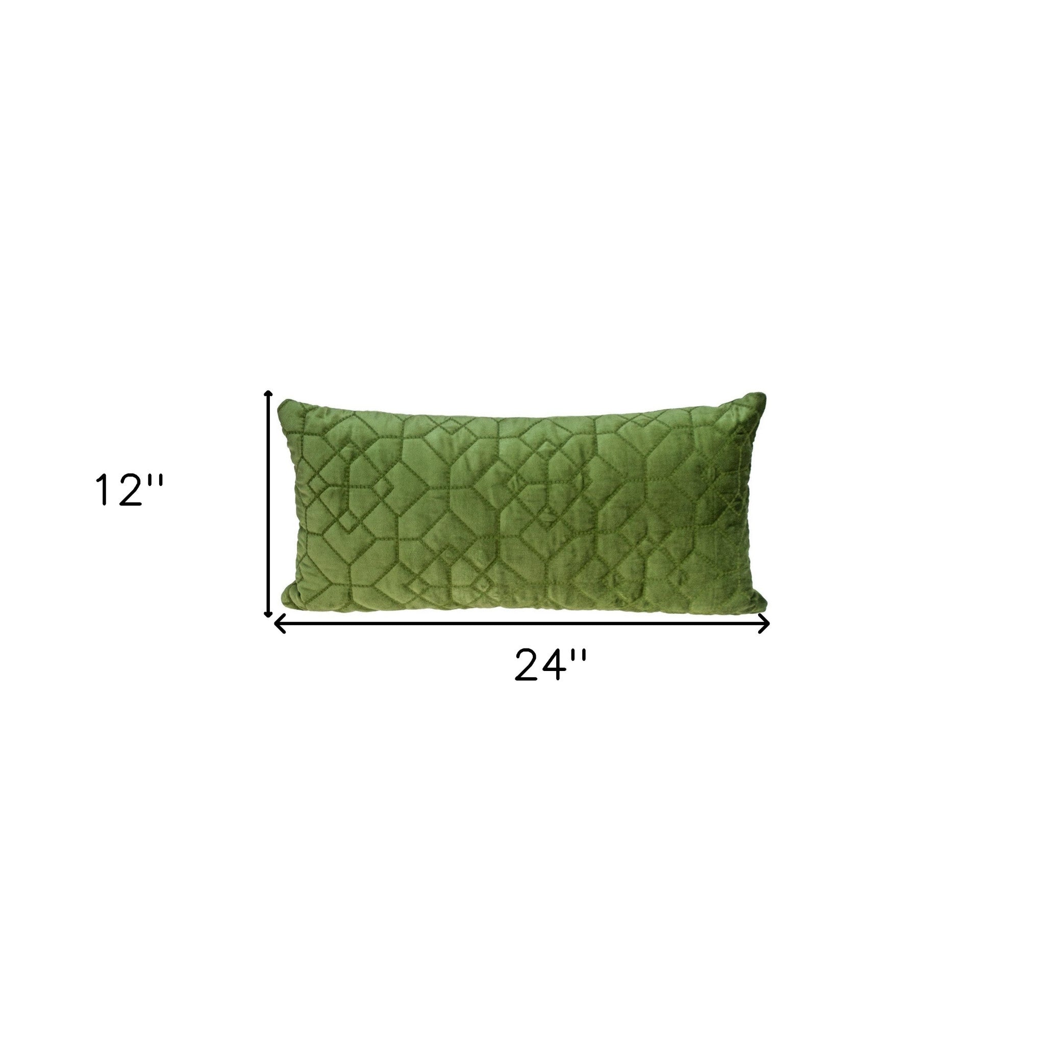 Olive Quilted Velvet Geo Lumbar Decorative Pillow