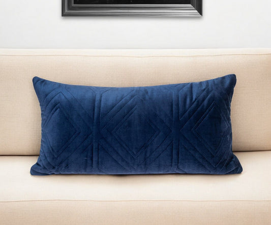 Navy Quilted Diamonds Velvet Solid Color Lumbar Pillow