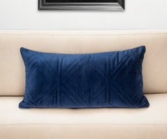 Navy Quilted Diamonds Velvet Solid Color Lumbar Pillow