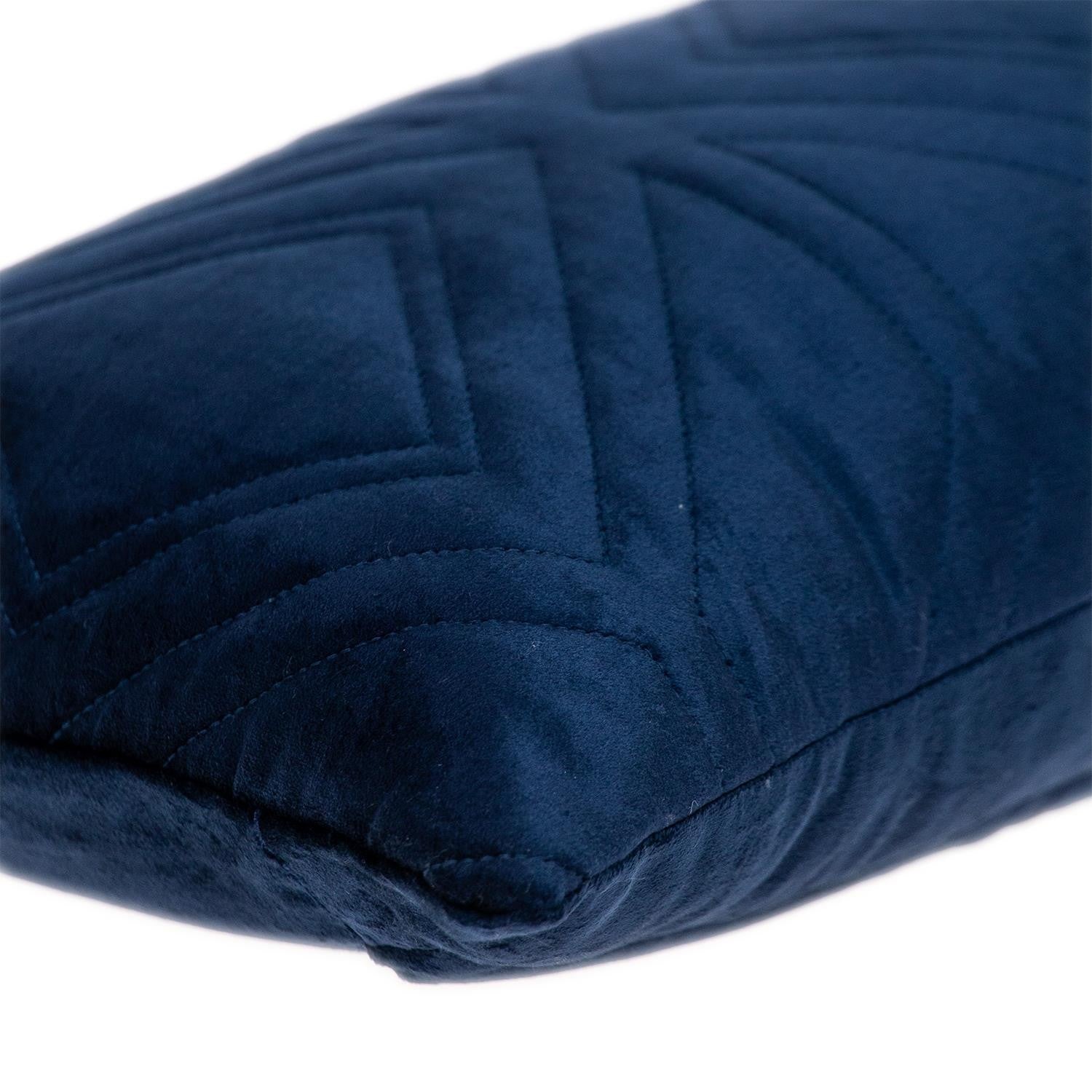 Navy Quilted Diamonds Velvet Solid Color Lumbar Pillow