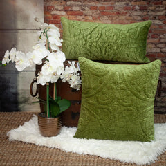 Olive Quilted Velvet Lumbar Throw Pillow