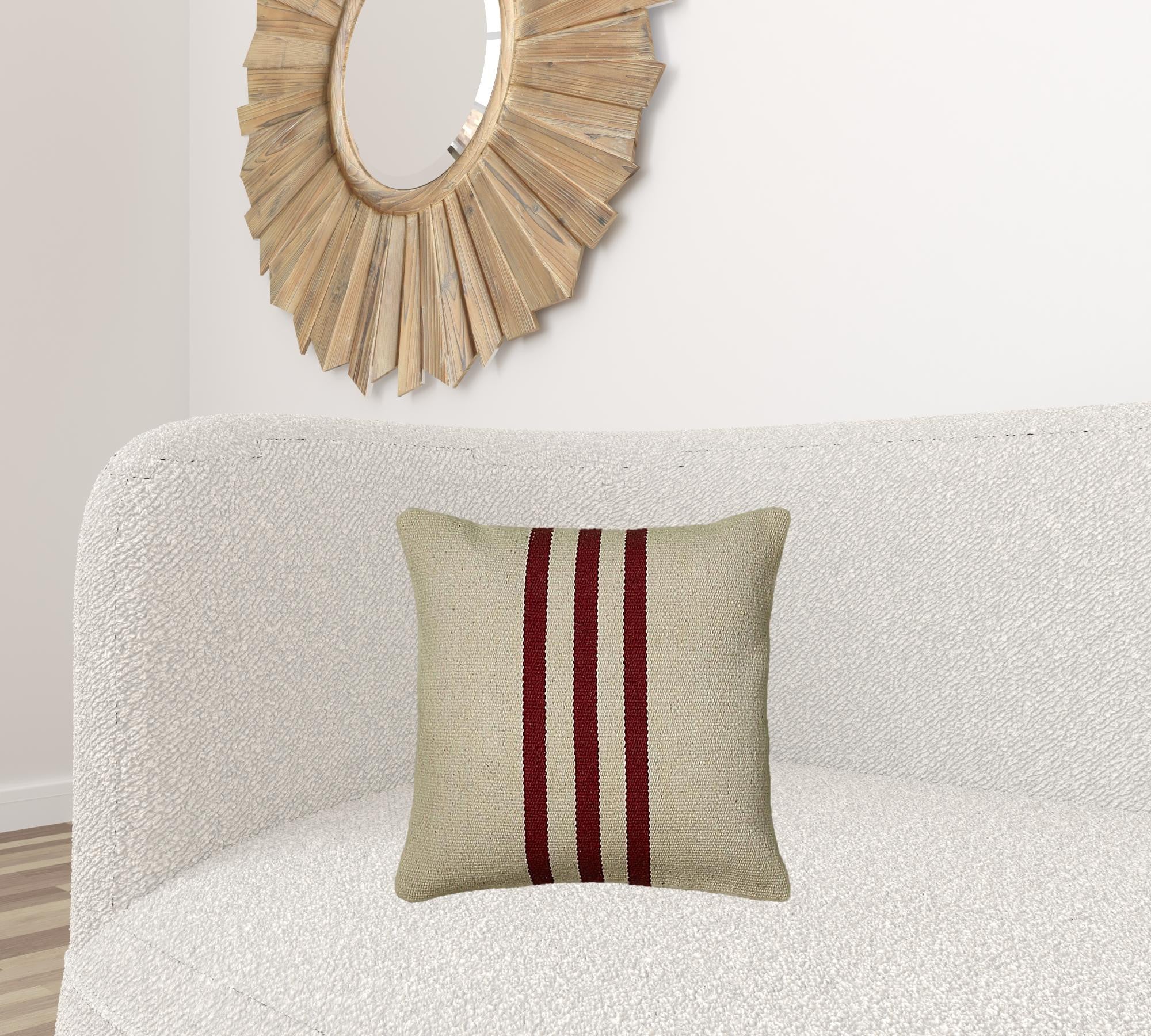 Khaki Red Center Stripe Down Filled Throw Pillow