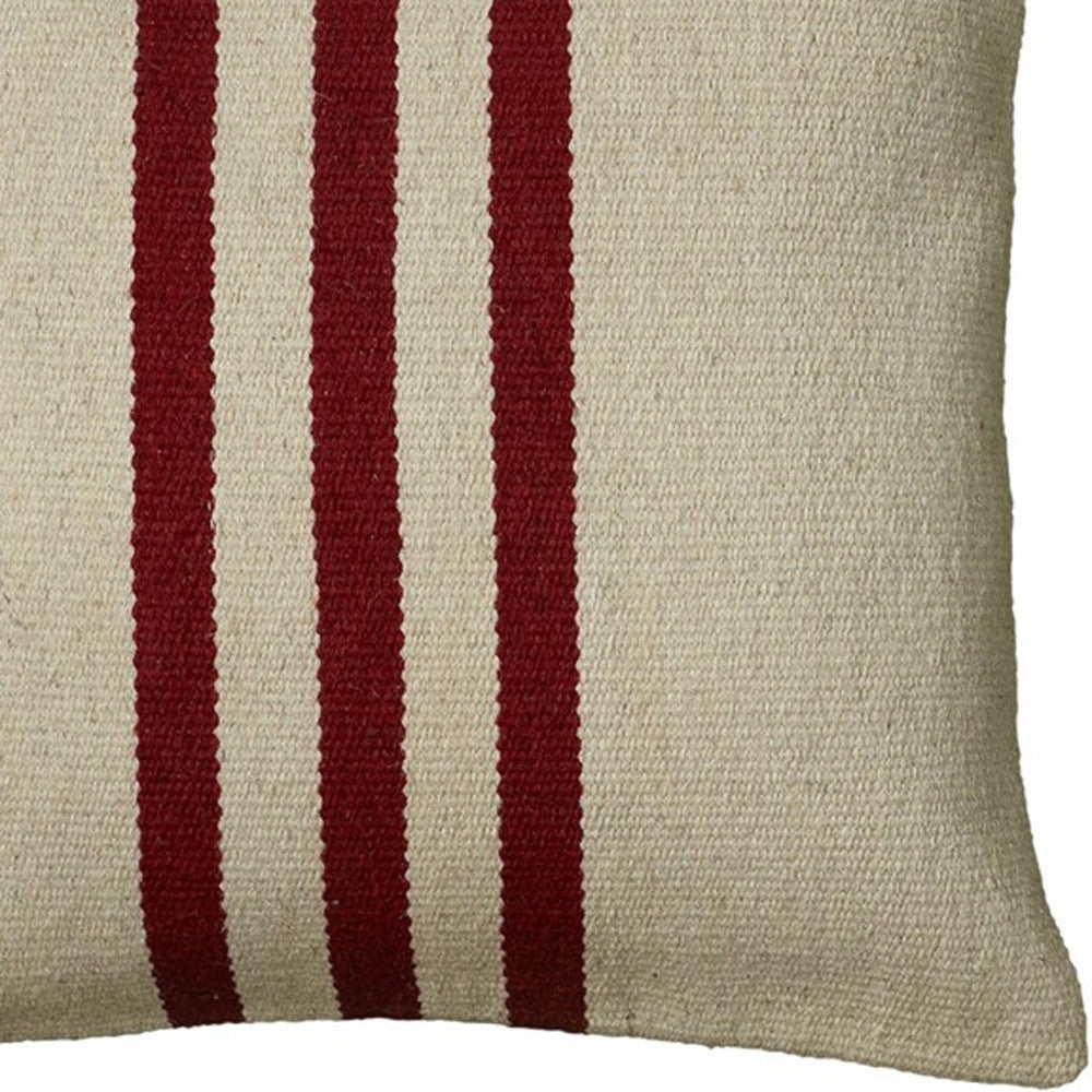 Khaki Red Center Stripe Down Filled Throw Pillow