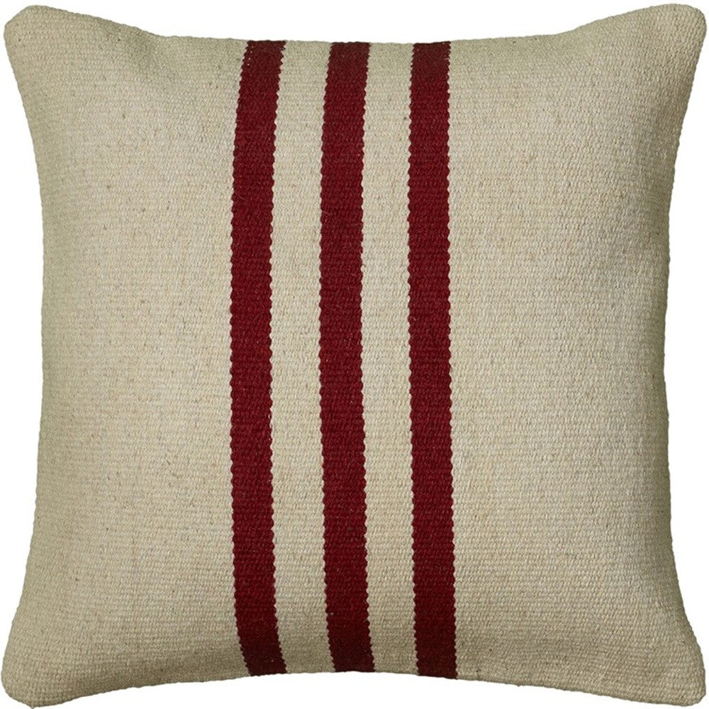 Khaki Red Center Stripe Down Filled Throw Pillow