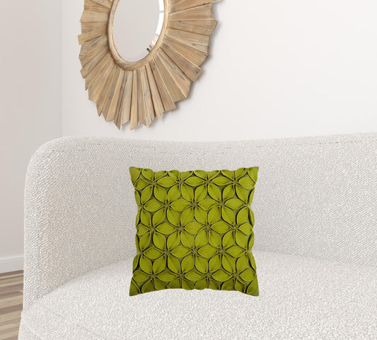 Lime Green Pinwheel Floral Petal Down Throw Pillow