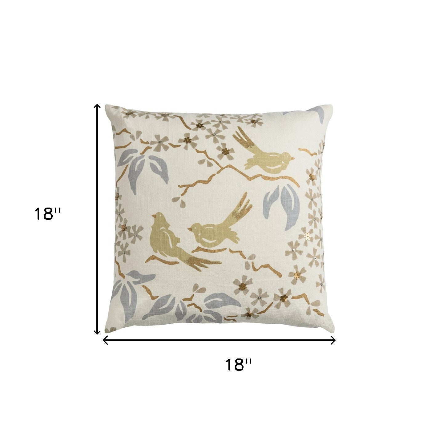 Khaki White Birds and Leaves Down Throw Pillow