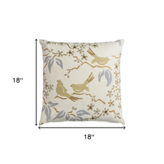 Khaki White Birds and Leaves Down Throw Pillow