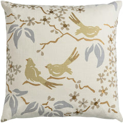 Khaki White Birds and Leaves Down Throw Pillow