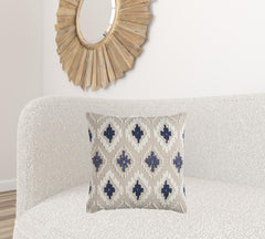 Navy Beige Classic Ikat Pattern Throw Pillow